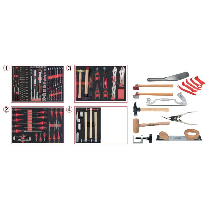 COMPOSITION D'OUTILS POUR LA CARROSSERIE, 166 PIÈCES