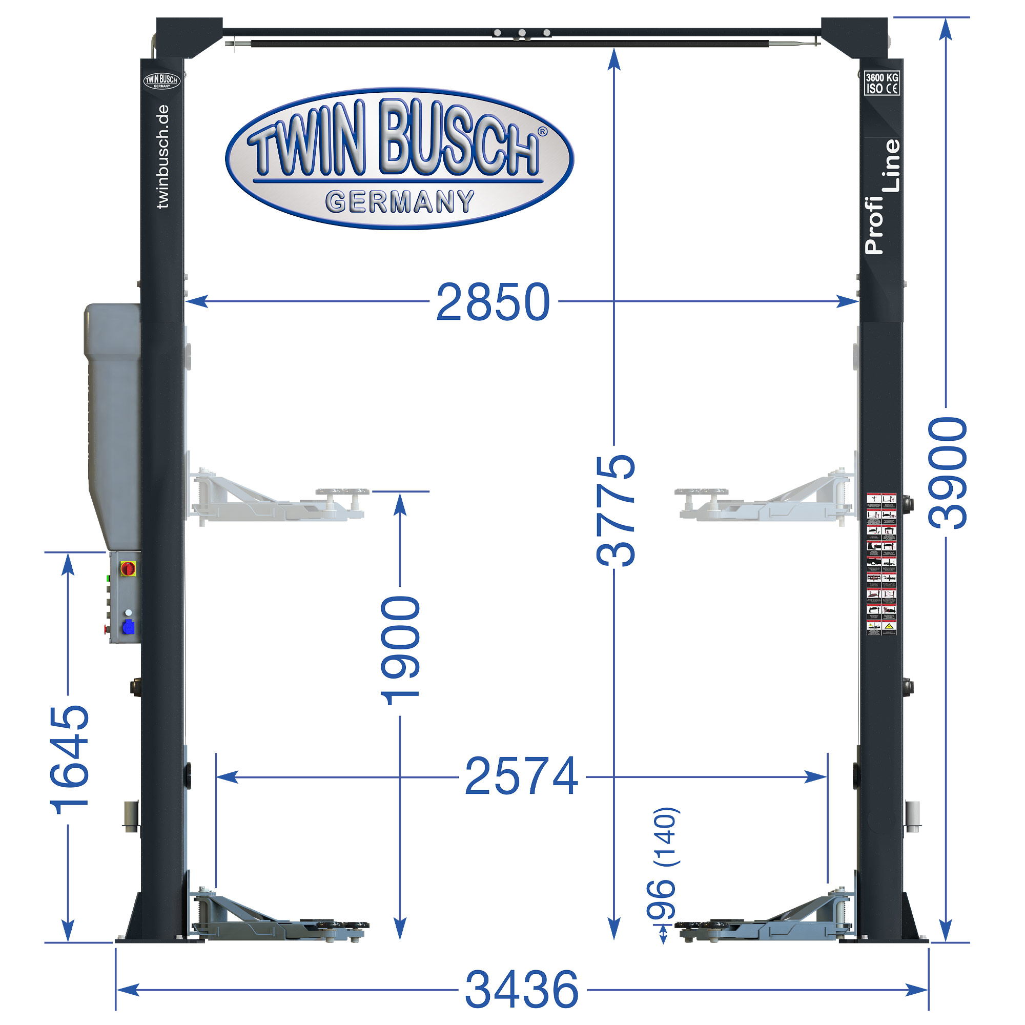 TW236PEB3.9-400-G: Pont 2 colonnes Profi-Line sans embase 3.6 t - GREY-Line – Image 12