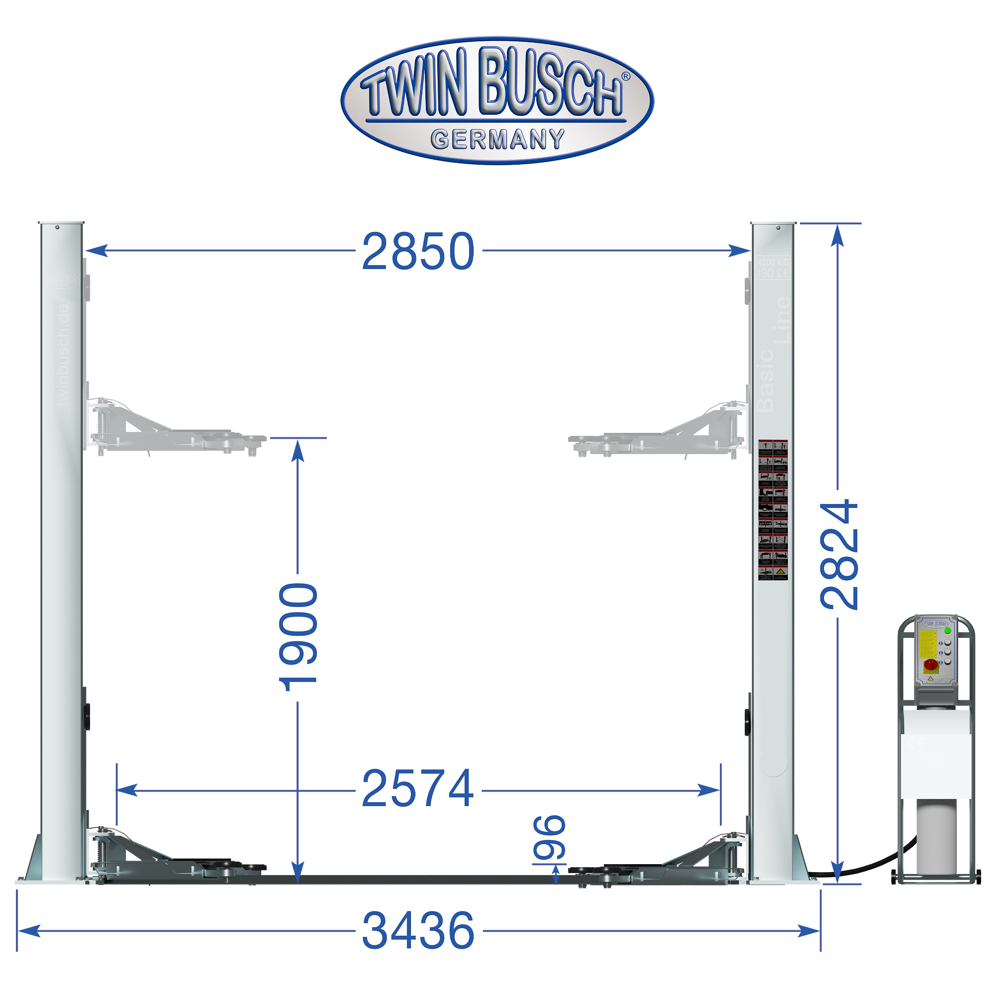 TW242M-230-FZ: Pont 2 colonnes BASIC LINE 4.2 T - Galvanisé - Semi automatique – Image 12