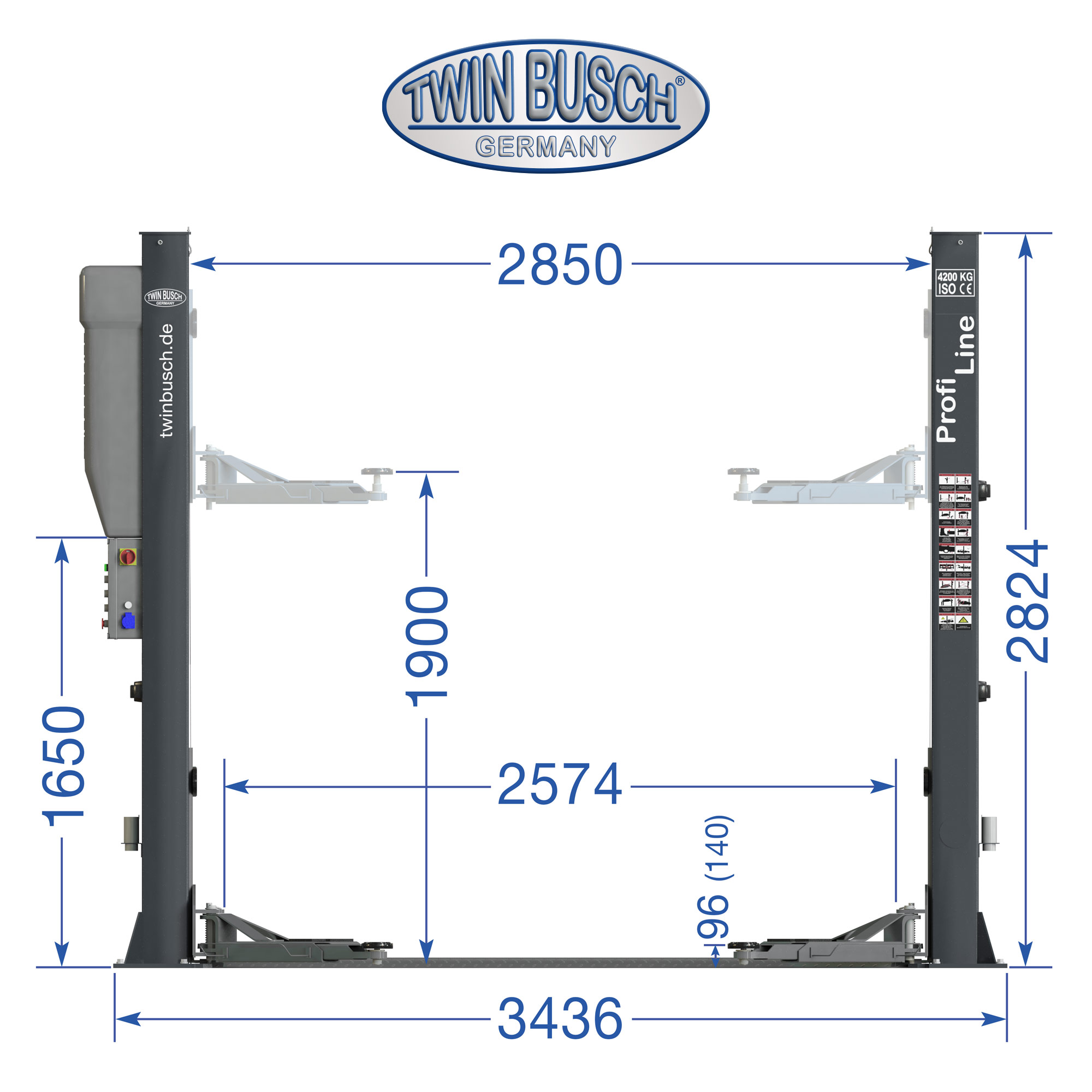 TW242PE-G: Pont 2 colonnes 4,2 T - Profi-Line - Grey-Line – Image 12
