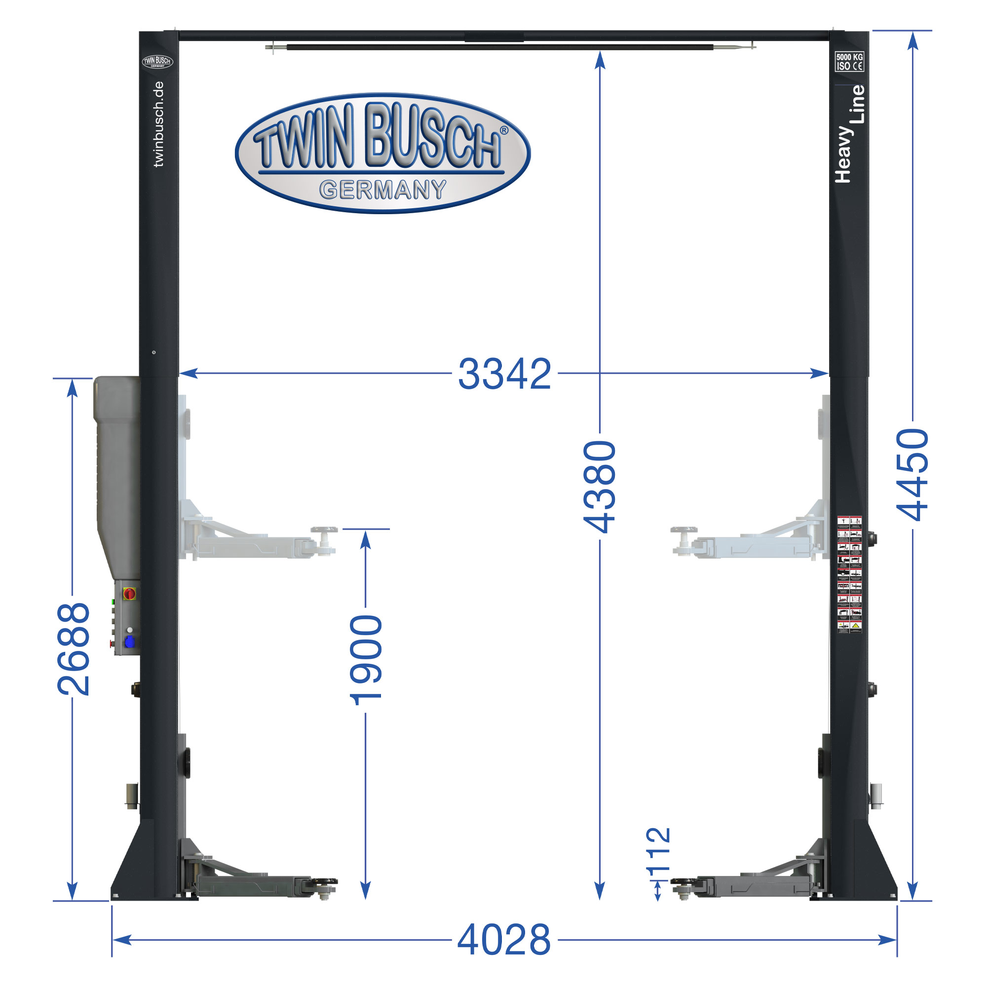 TW250B4.5-400-G: Pont 2 colonnes Heavy-Line | sans embase 5.0 T - Grey-Line – Image 10