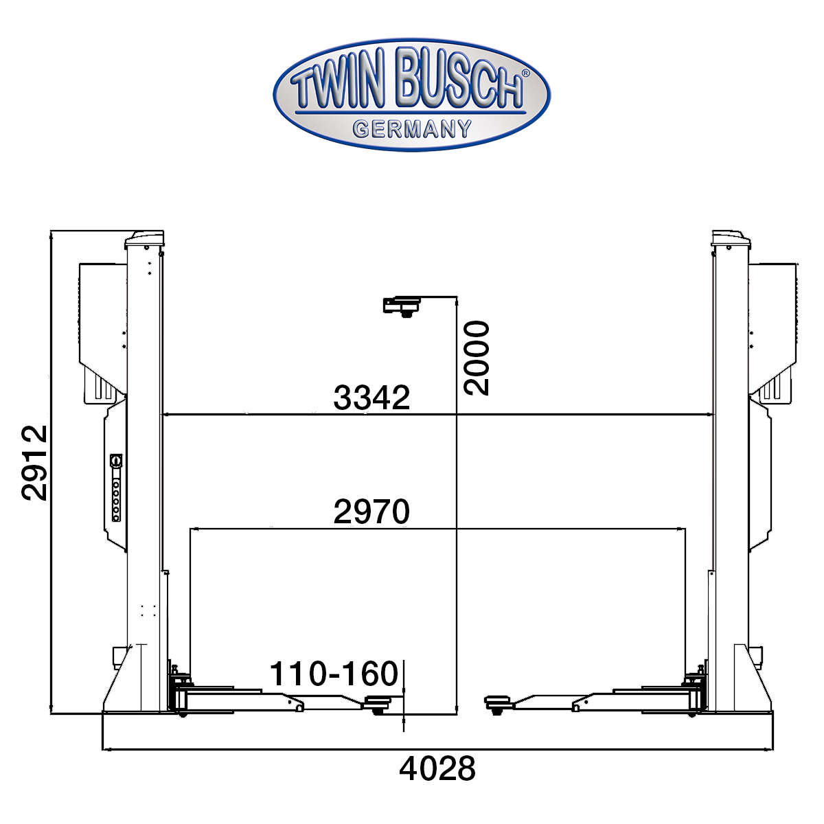 TW250W-400-G: Pont 2 colonnes Heavy-Line | sans embase 5.0 T - GREY-Line – Image 18