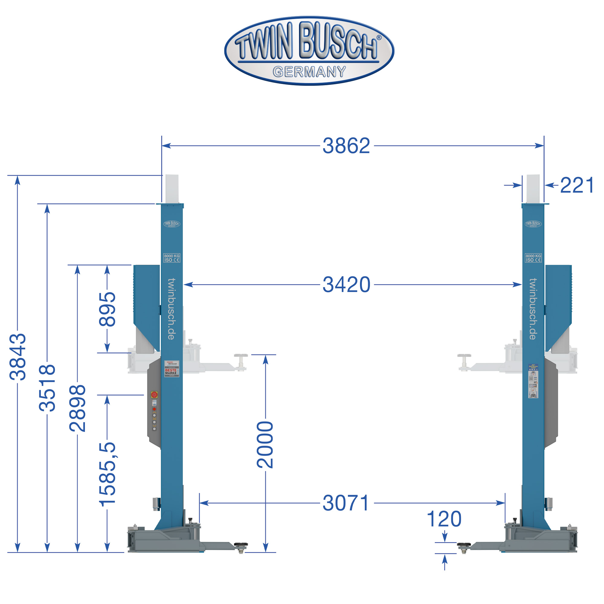 TW280W-400: Pont 2 colonnes Heavy-Line | sans embase 8.0 T – Image 23