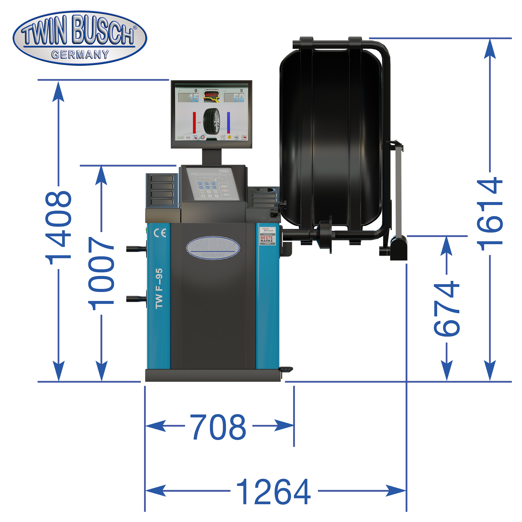 Équilibreuse de roues Twin Busch TWF-95 – Professionnelle automatique – Écran LCD – Image 10